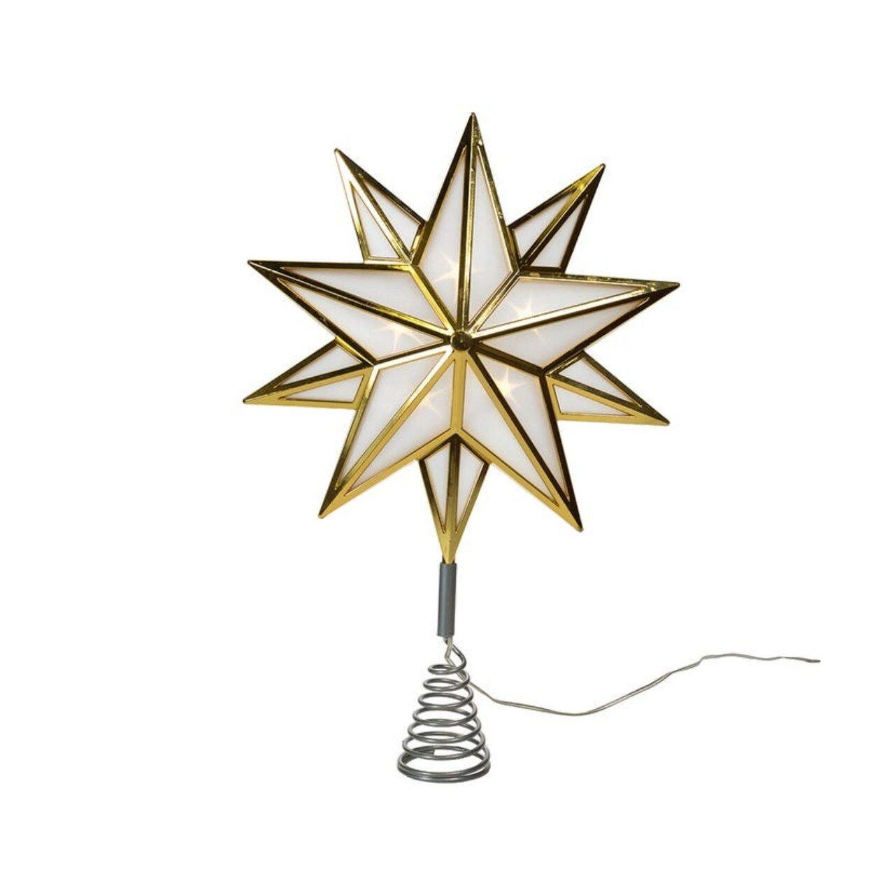 KSA 10-Pointed Gold Star Tree Topper - Warm White Lights - 15"